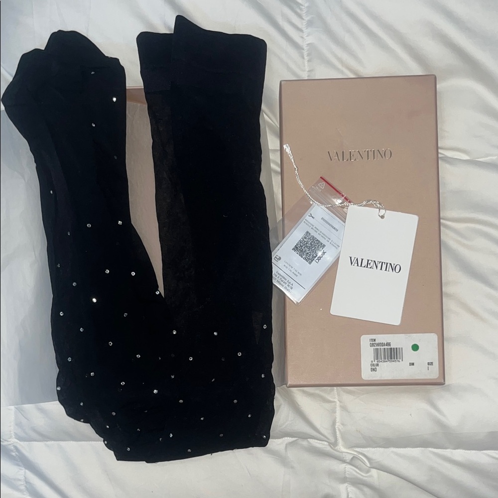 Valentino Black Crystal-Embellished Sheer Hosiery
